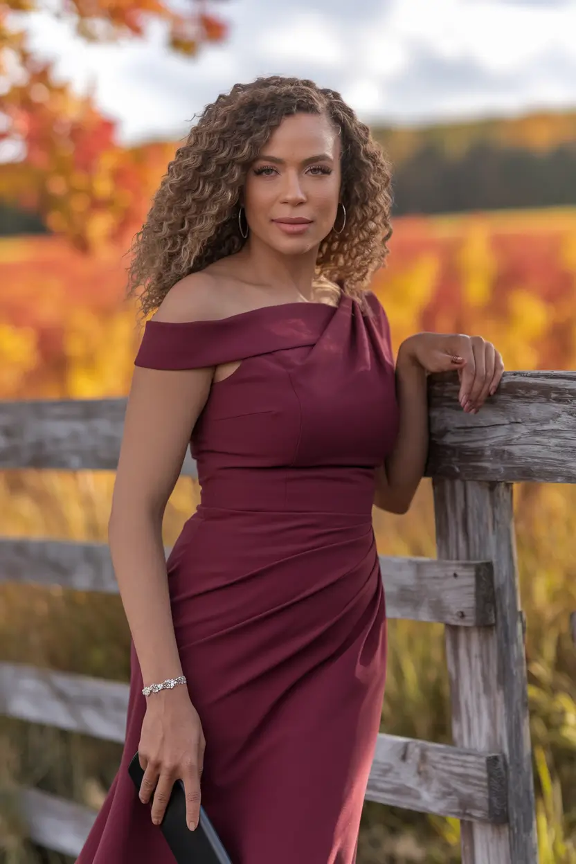 october wedding guest outfits Off-Shoulder Merlot for Rustic Romance