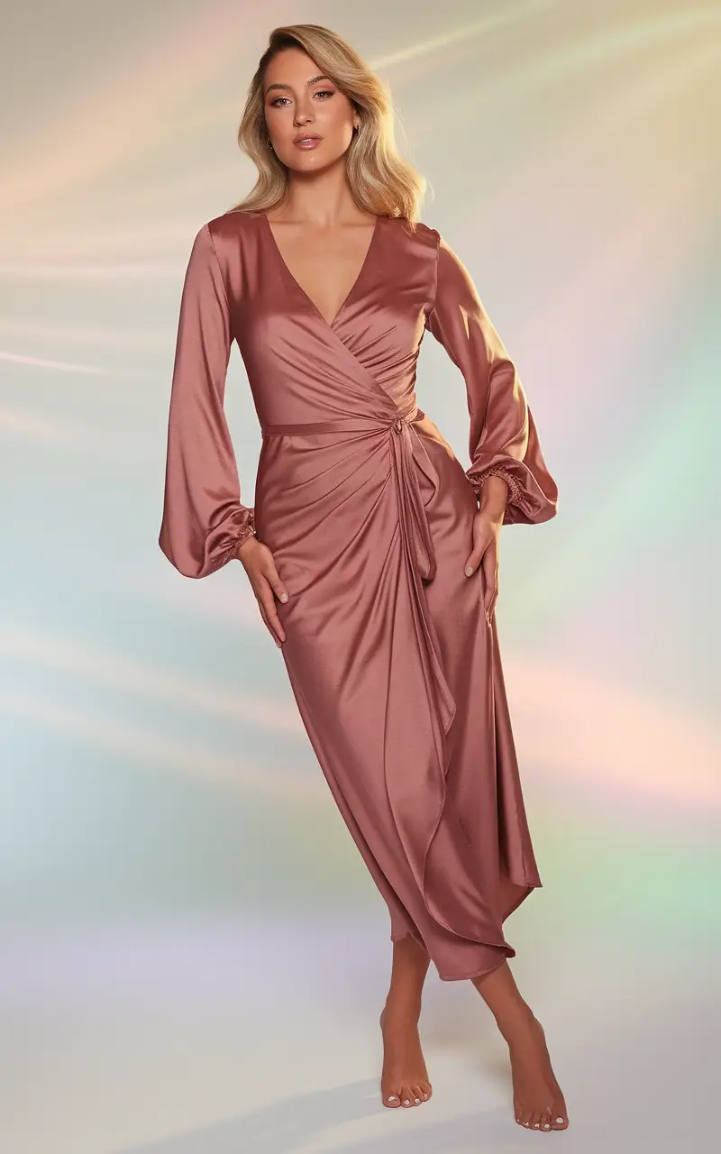 october wedding guest outfits Rosy Satin Wrap for Golden Hour Magic