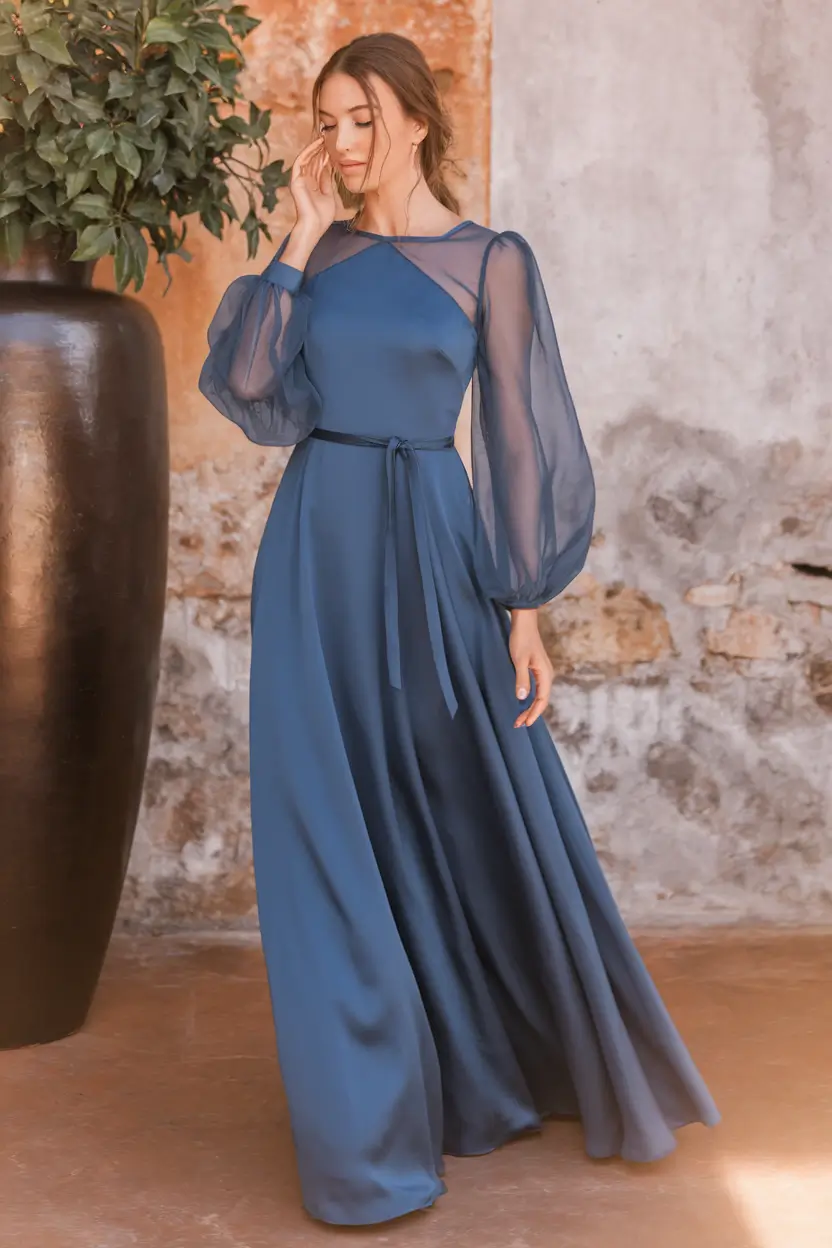 october wedding guest outfits Midnight Sheer with Romantic Volume