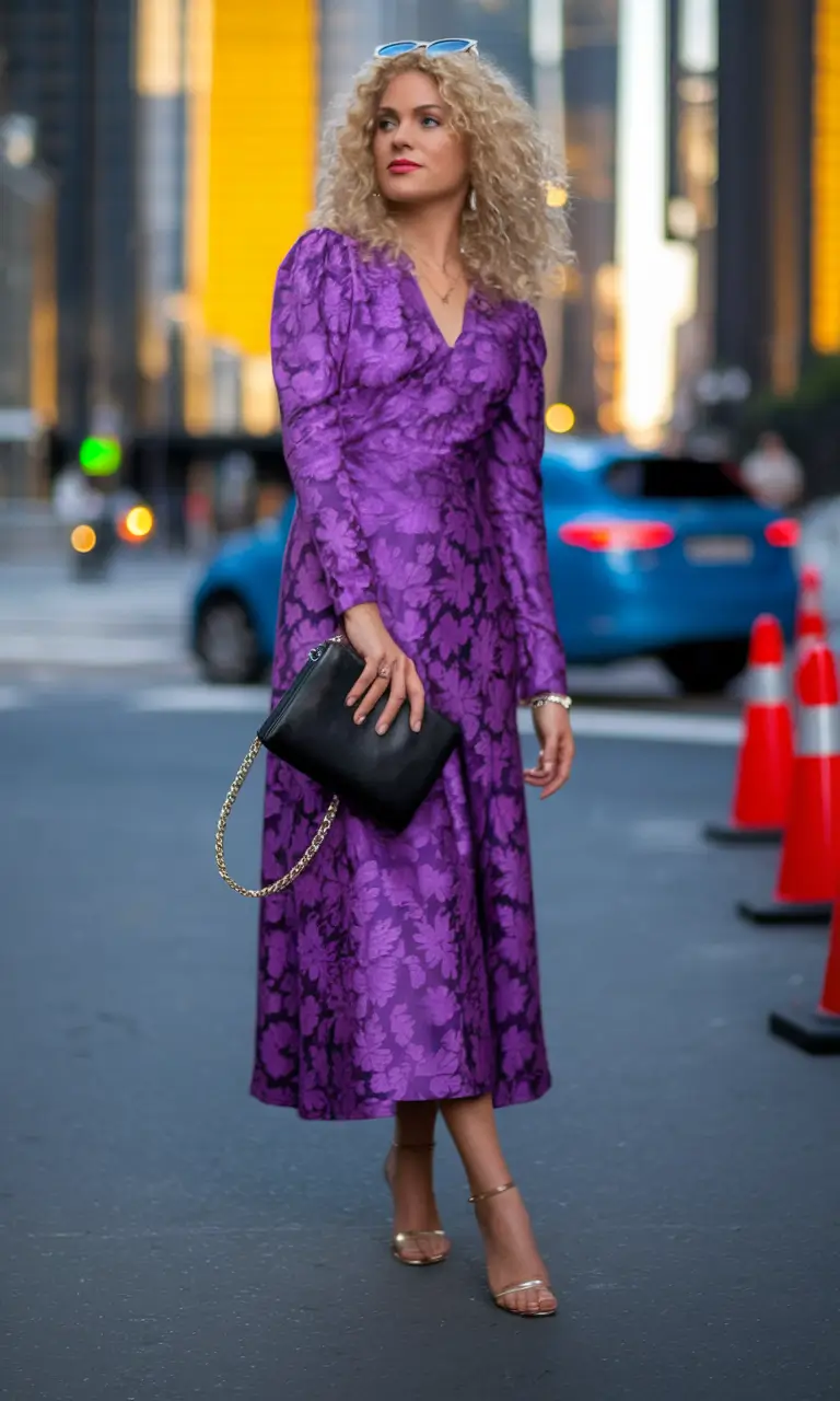 october wedding guest outfits ideas 2025 Violet Satin for Urban Sunset Ceremonies
