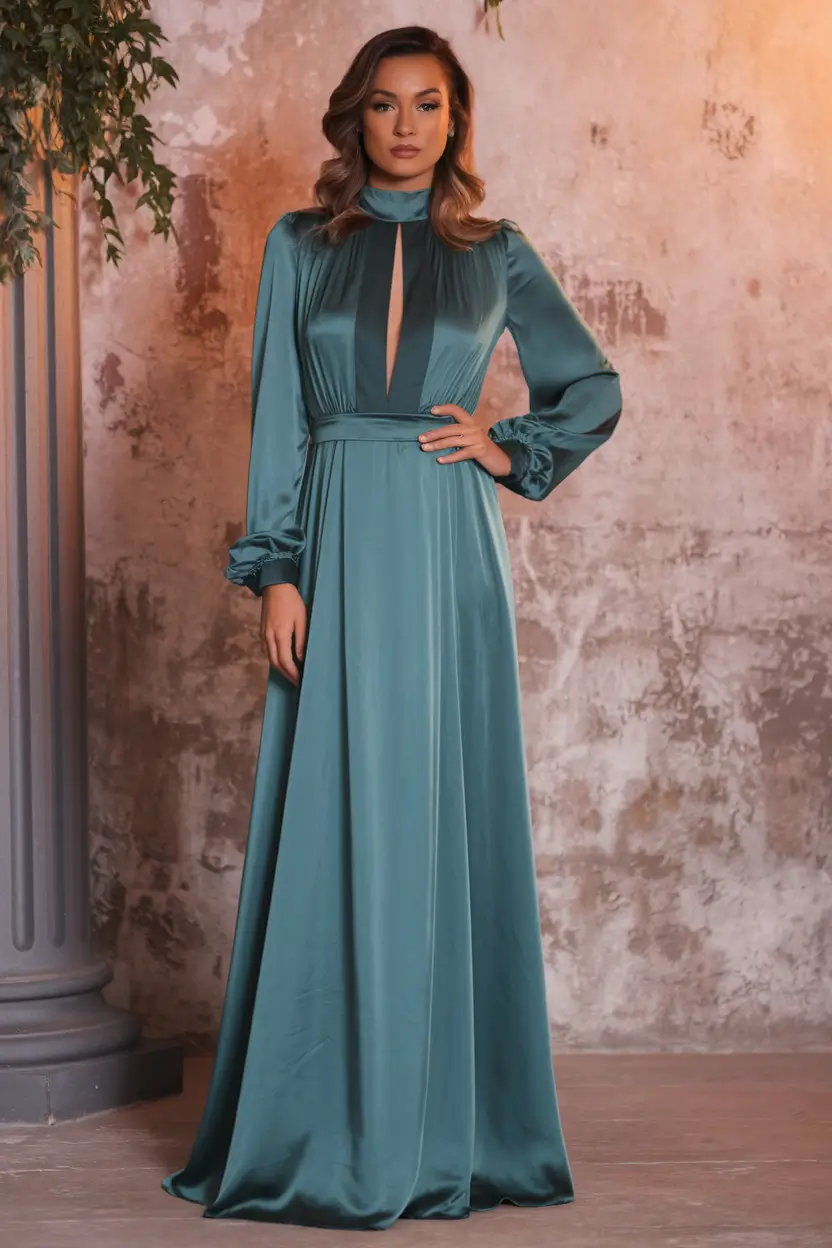 october wedding guest outfits Structured Teal with Victorian Influence