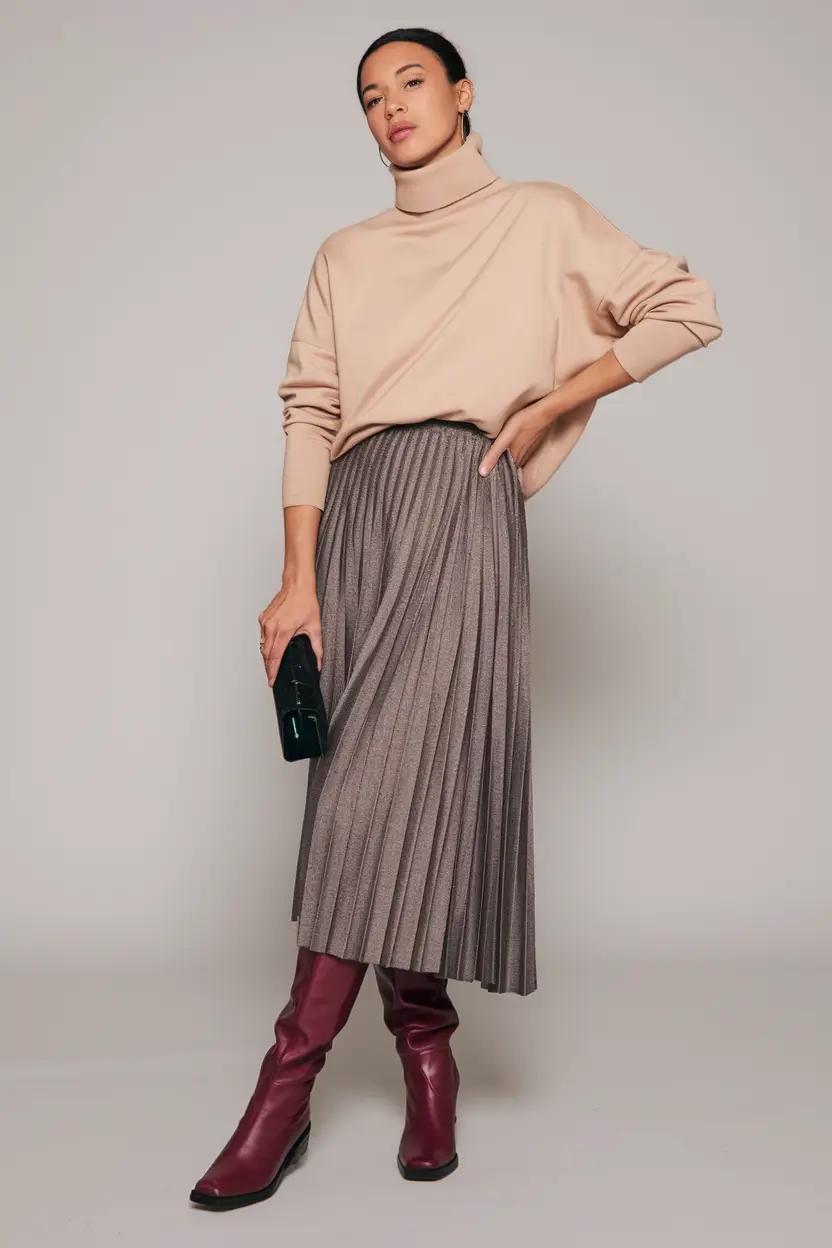fall work outfits for women skirt Timeless Pleats and Structured Neutrals