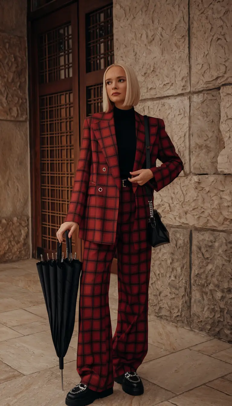 fall work outfits for women business Red Plaid Power: Statement Suiting for the Bold