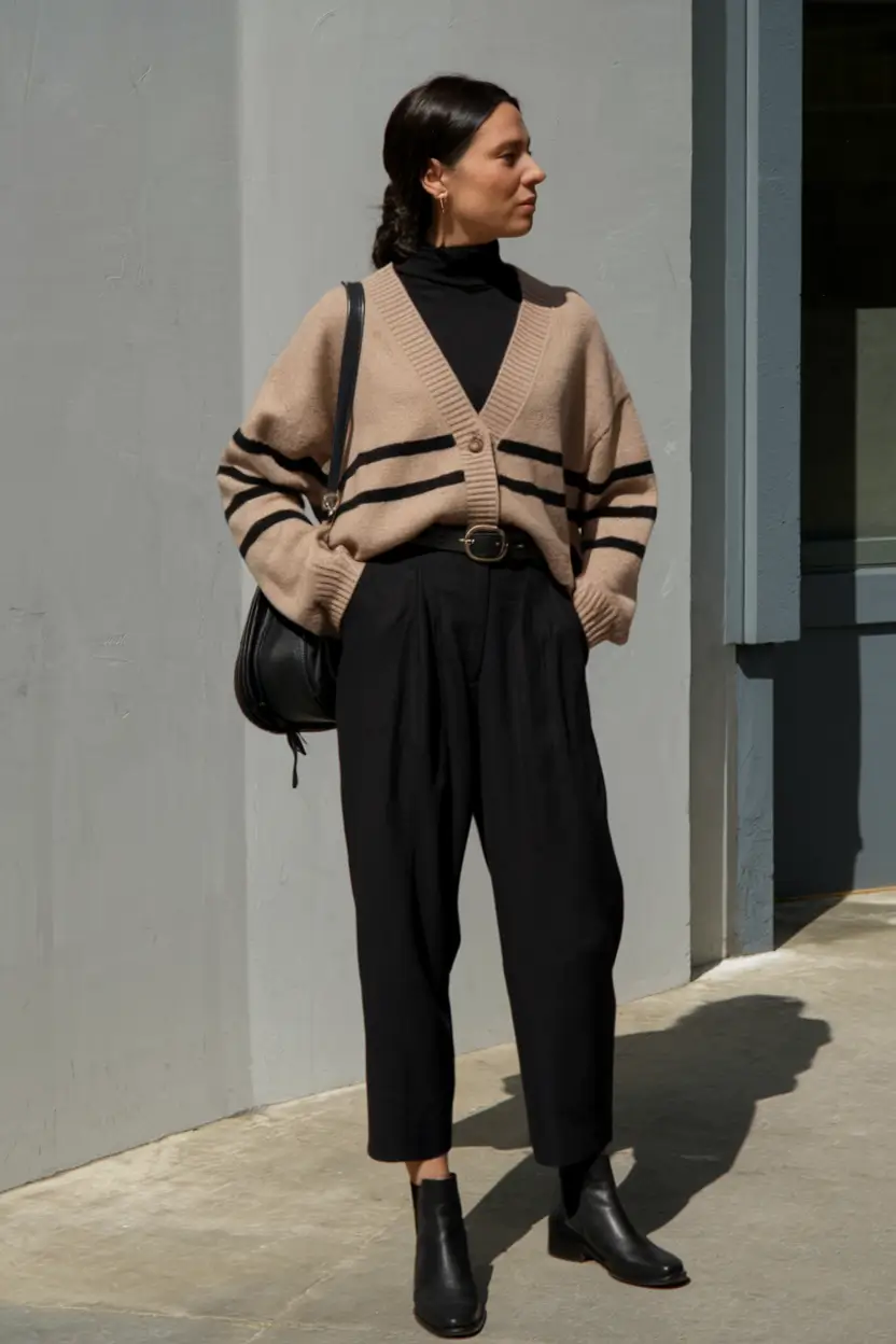 fall work outfits for women casual Relaxed Lines with Sharp Layers