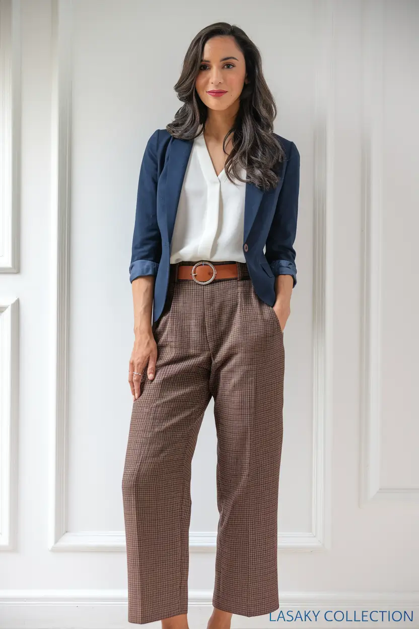 fall work outfits for women jeans Smart Navy and Heritage Checks
