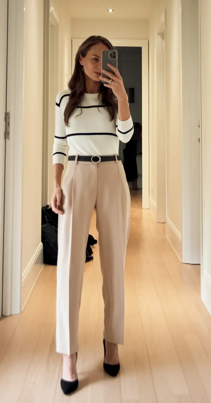 fall work outfits for women casual jeans Refined Minimalism in Cream and Black