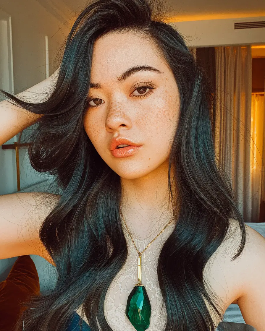 black people hair color ideas highlights Cool-Toned Black with Seaweed Green Undertones