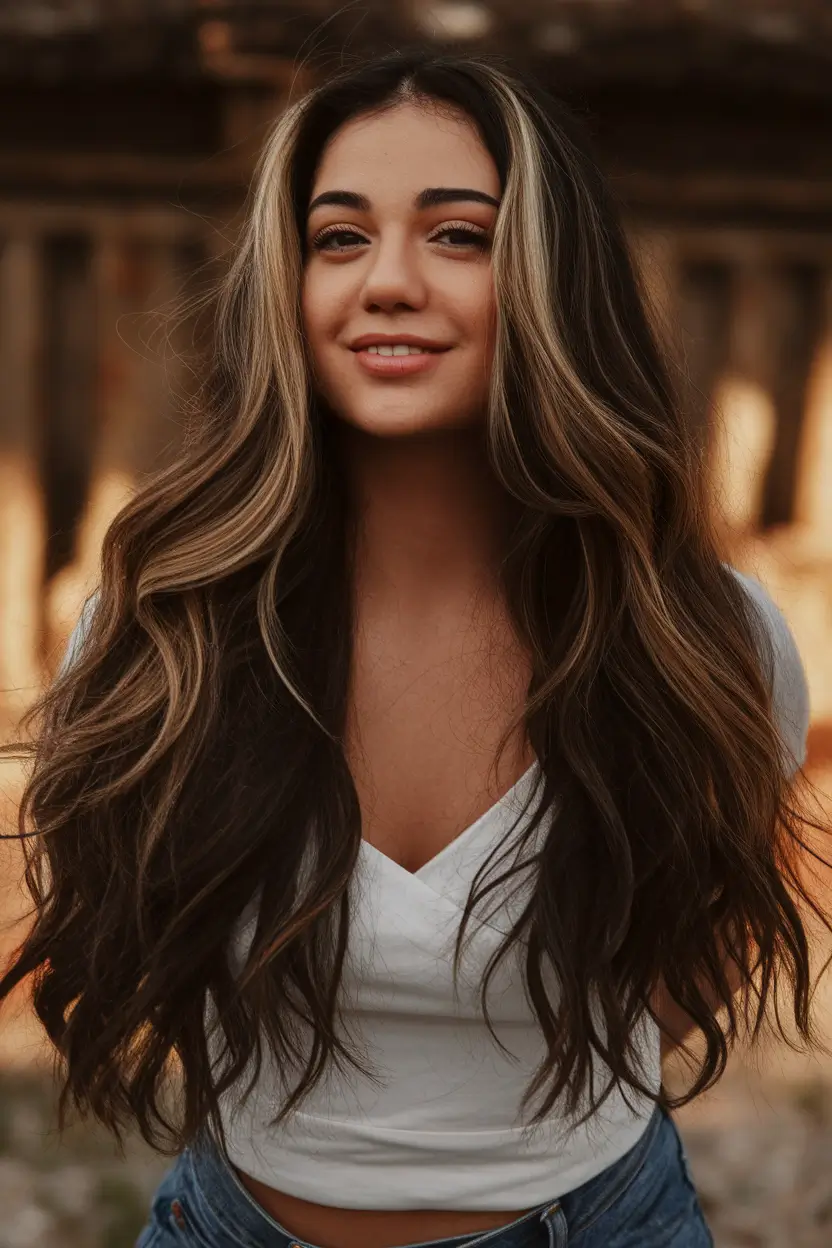 hair color ideas black hair highlights Warm Blonde Highlights with Lived-In Contrast