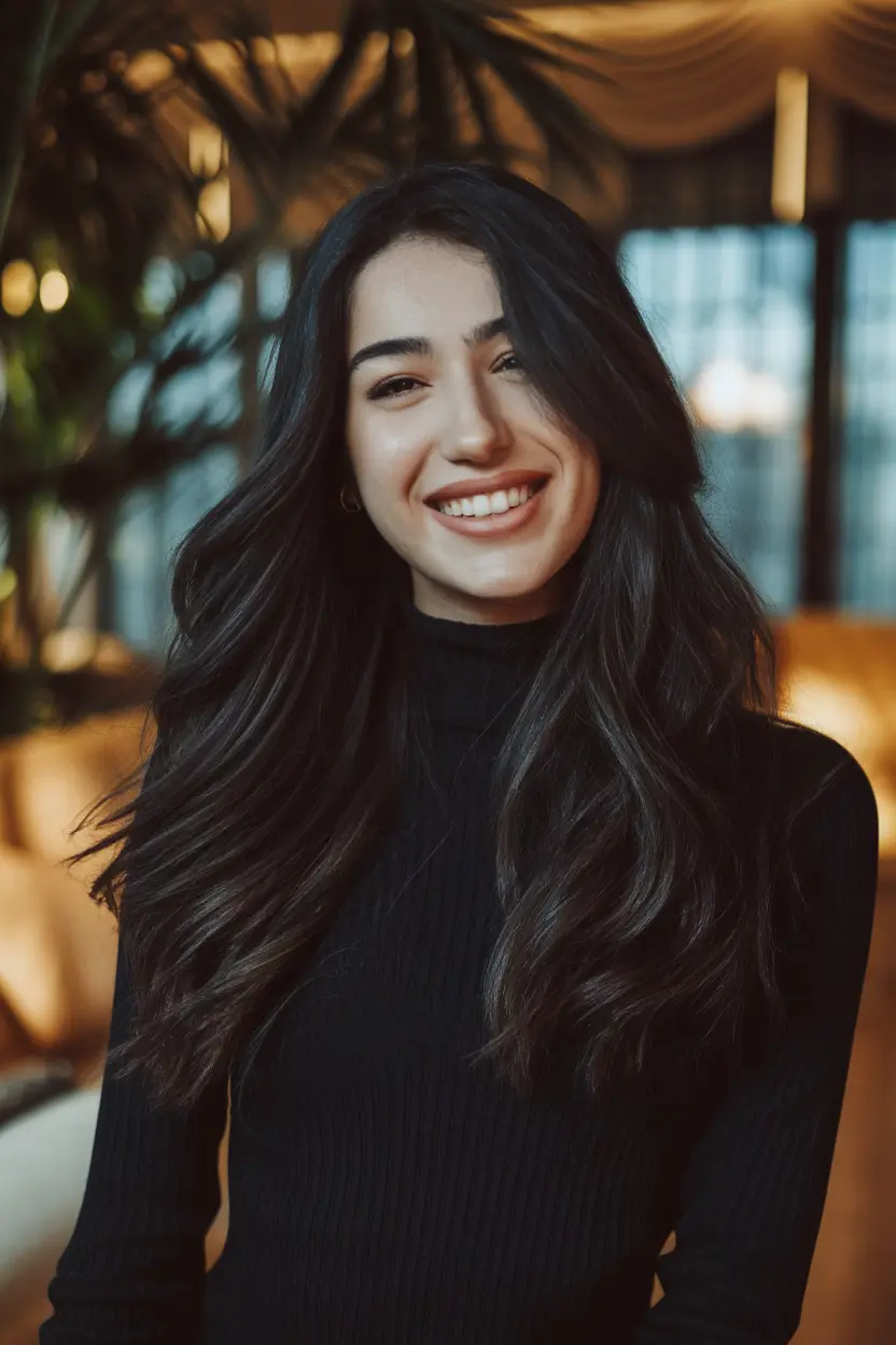 hair color ideas for black hair balayage Dark Cocoa Layers with Subtle Ash Ends