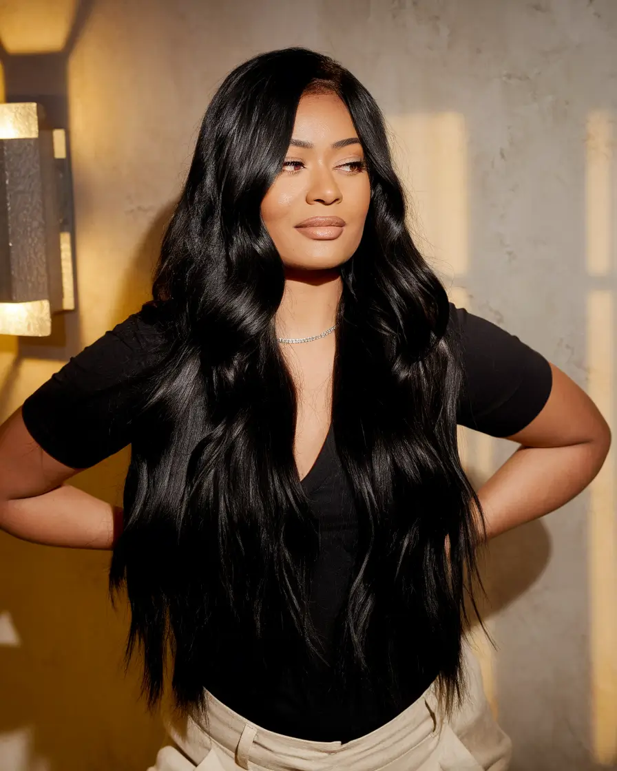 hair color ideas black hair Romantic Waves in Midnight Velvet