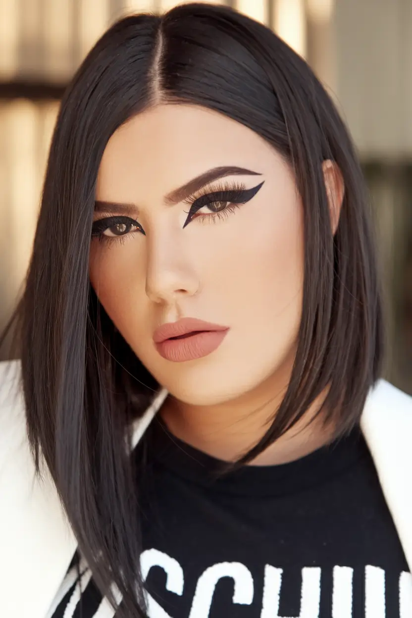 hair color ideas black hair Midnight Precision Bob with a Razor Edge