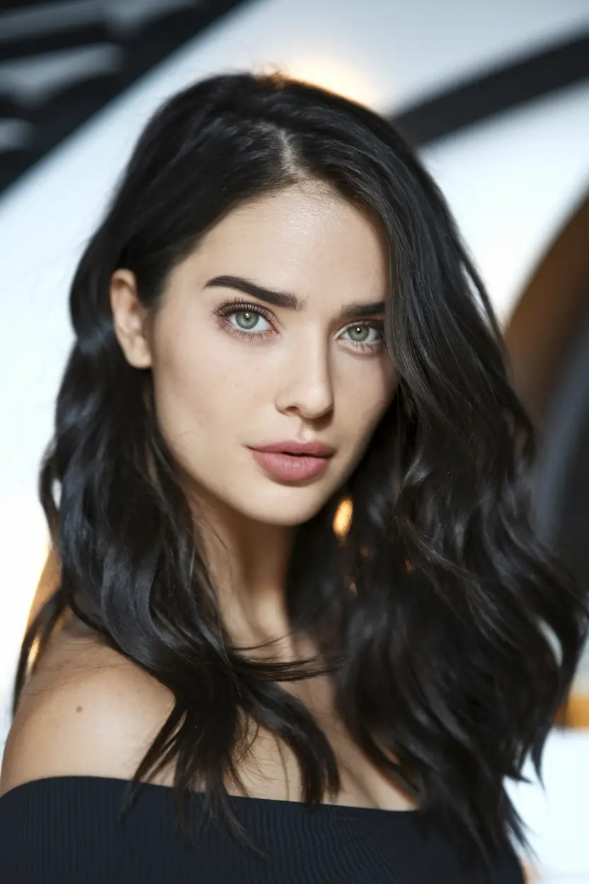 hair color ideas for black hair Effortless Soft Waves in Glossy Jet Black
