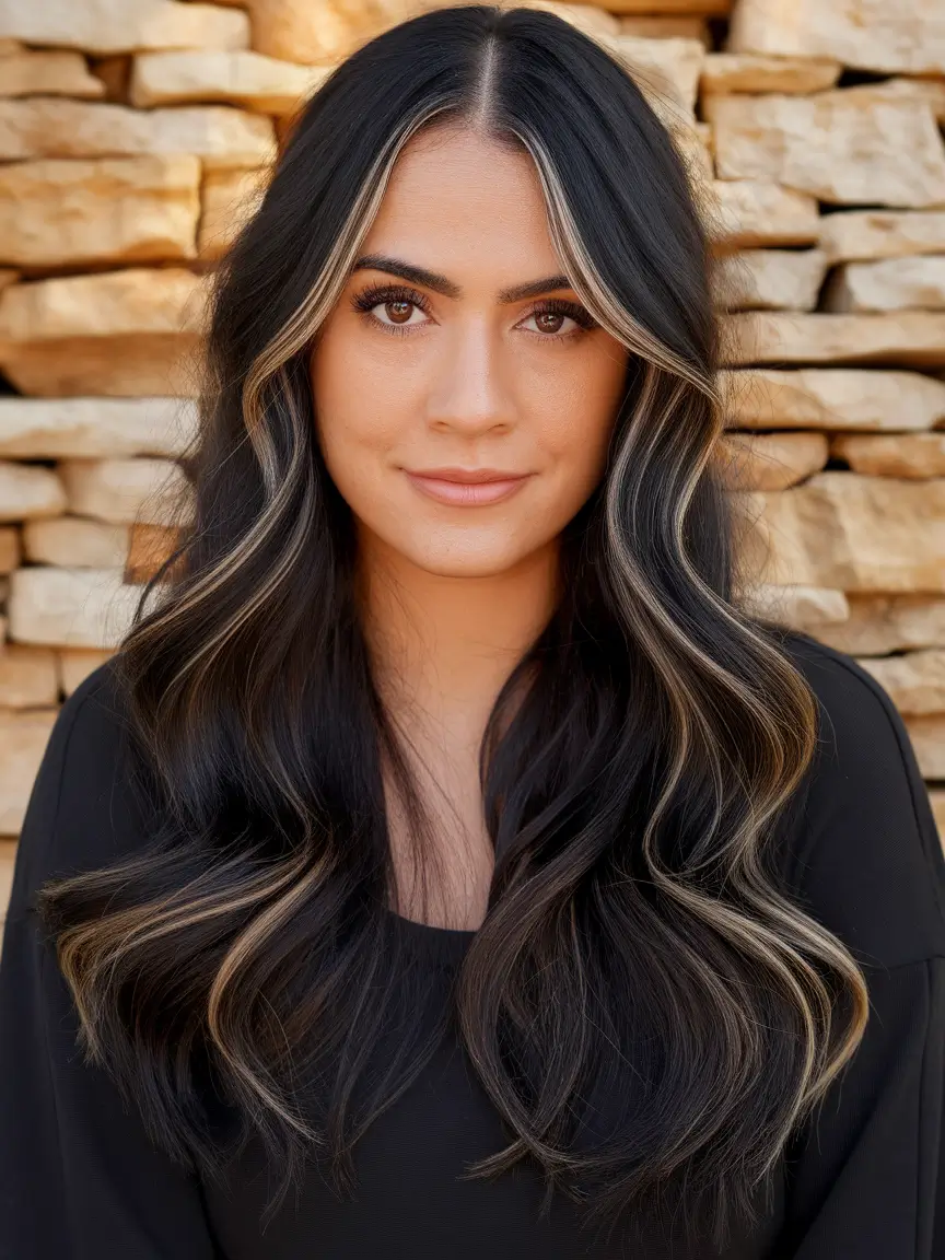 hair color ideas for black hair with highlights medium lengths brown Framed Blonde Face Pieces for Contrast and Lift