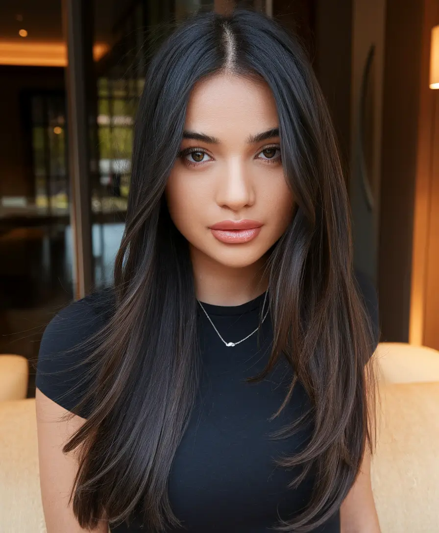 brown hair color ideas for black women dark skin Pin-Straight Chocolate Black with Soft Layers