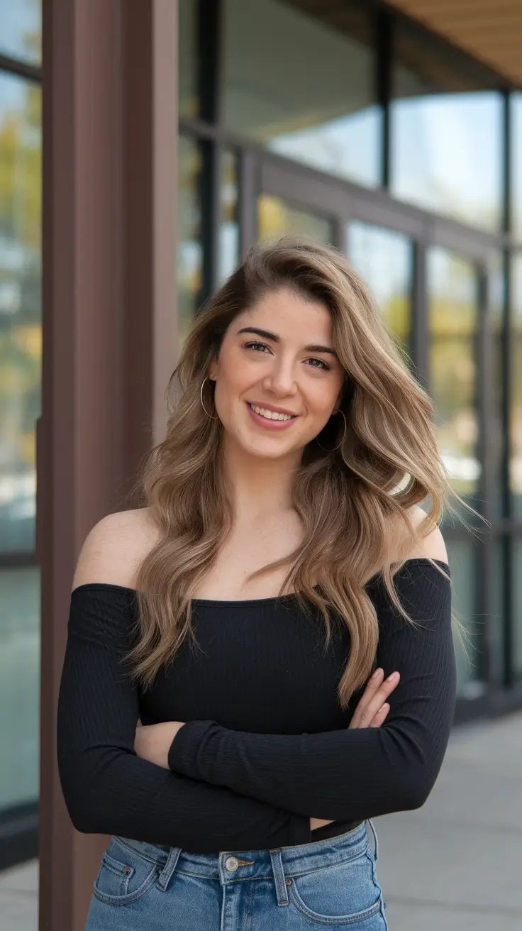 warm fall hair color with highlights Softened Ash With a Fall Glow