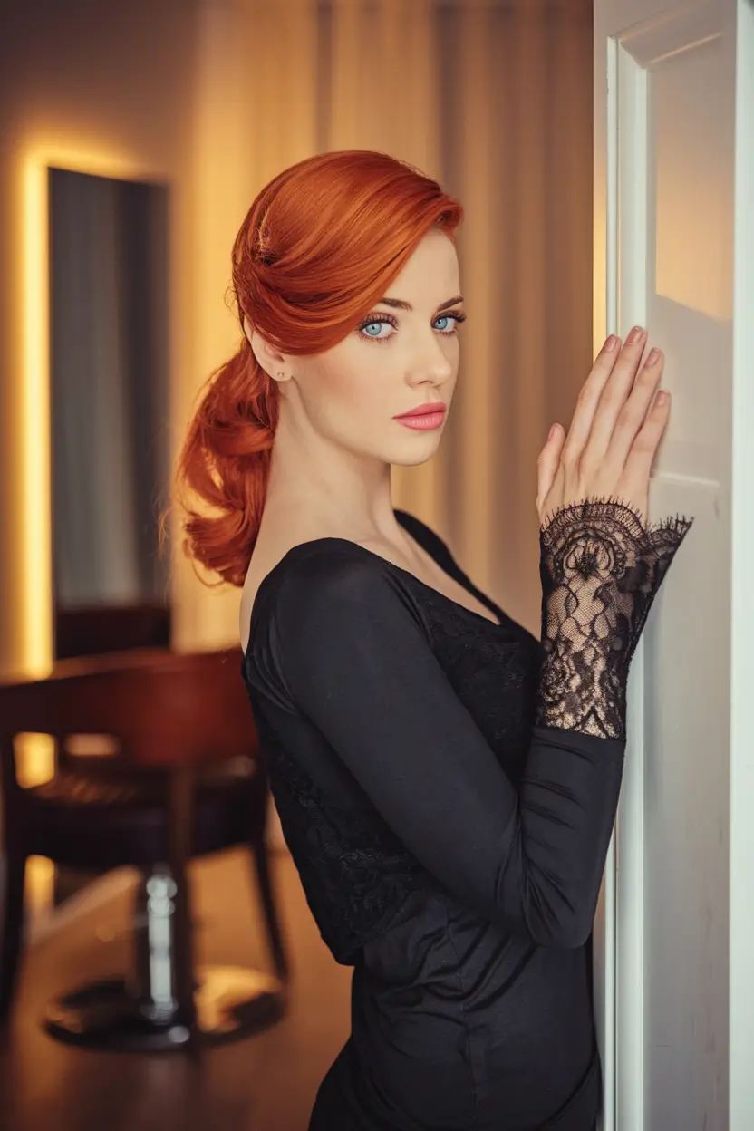 warm fall hair color red Glossy Cinnamon Waves That Glow Under Autumn Light