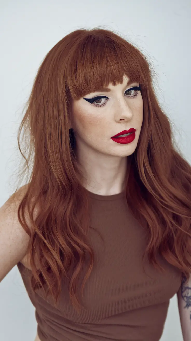 warm fall hair color red Soft Fire With a Fringe
