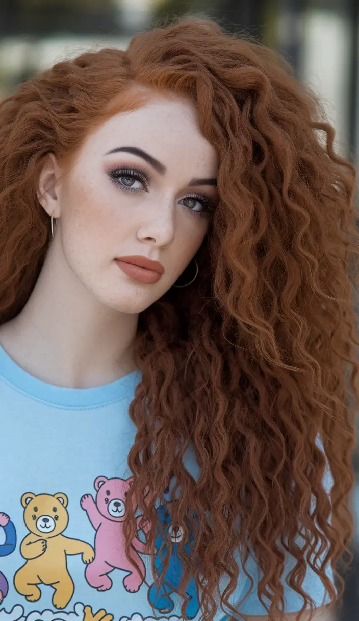 warm fall hair color curly hair Copper Curls With Care Bear Energy