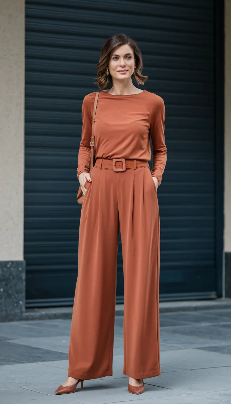 warm fall outfits work Rust-Toned Monochrome with Modern Lines