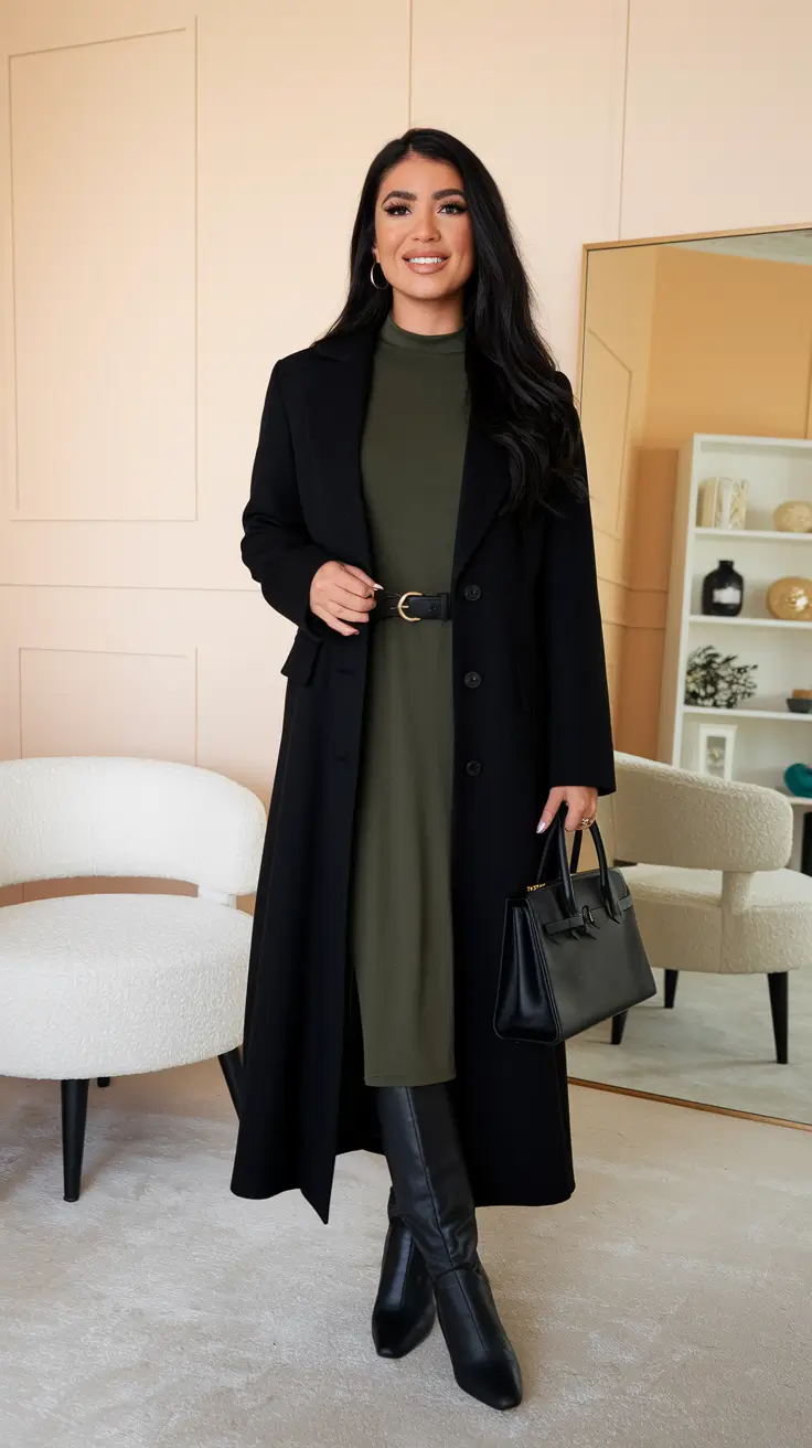 warm fall outfits women All Business in Olive and Black