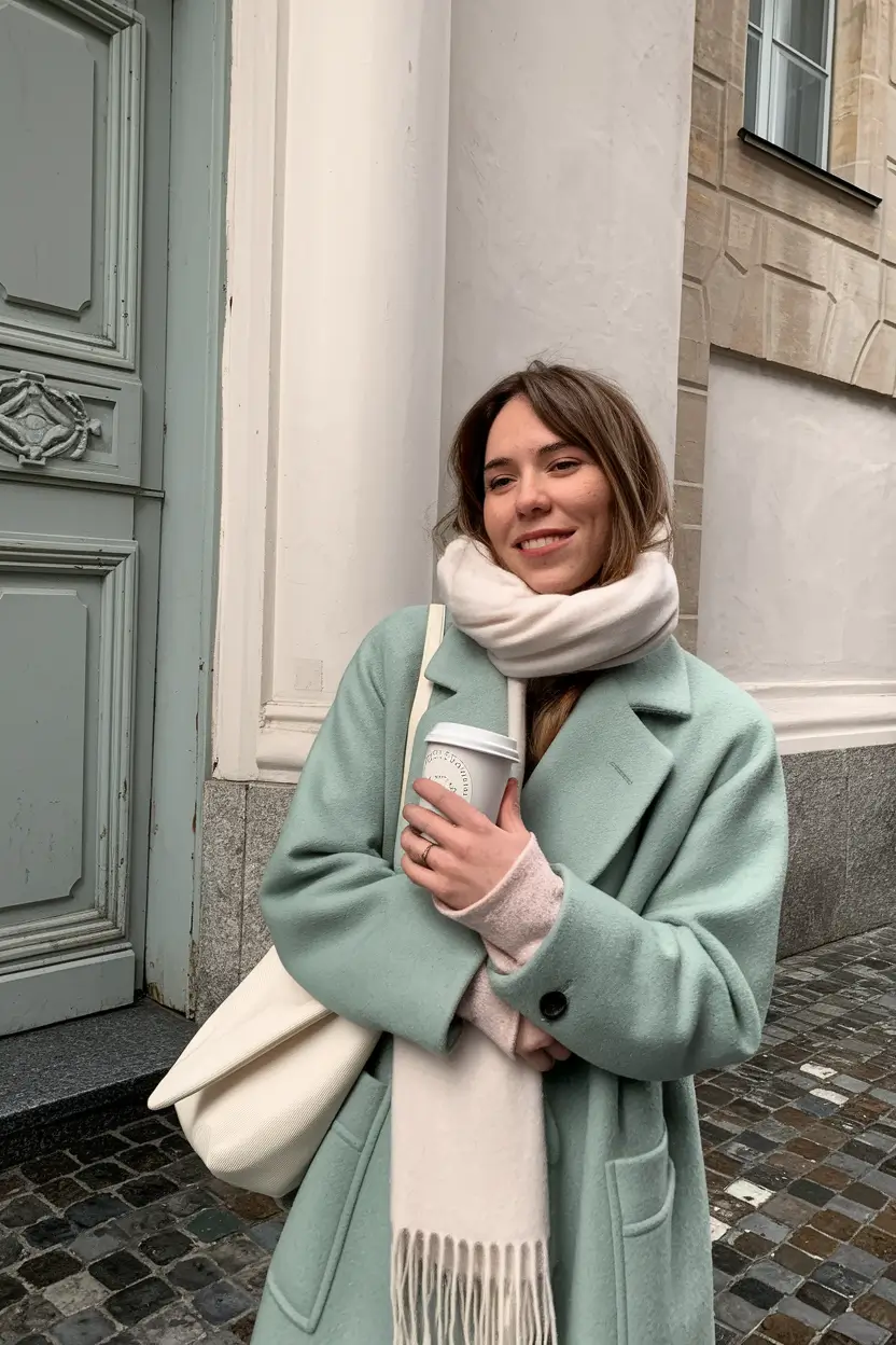 warm fall outfits comfy Muted Pastel Comfort in the City