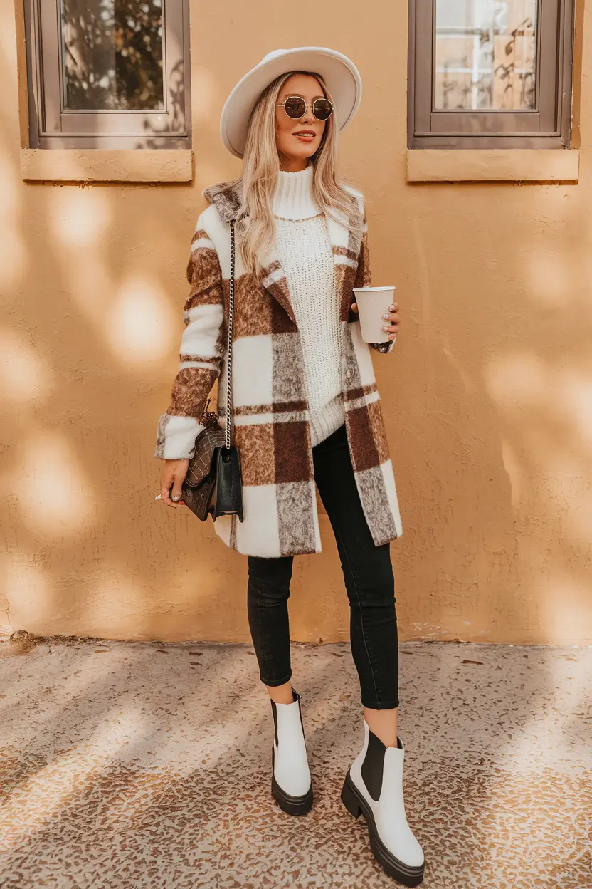 warm fall outfits comfy Checks, Knit, and a Hint of Western Cool