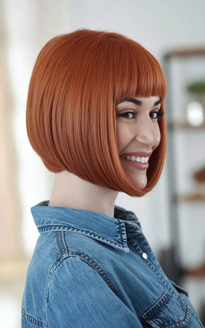 fall bob hairstyles cut and color short Spicy Copper Bob with Rounded Shape