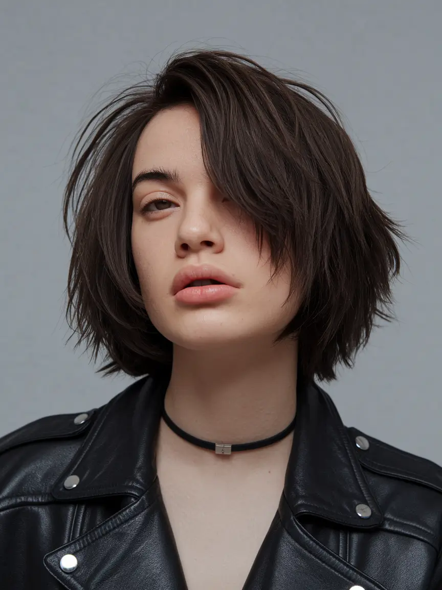 fall bob hairstyles cut and color short Messy Textured Brunette Bob