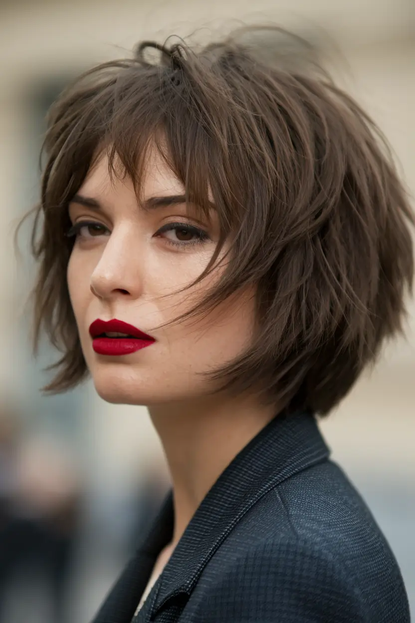 fall bob hairstyles with bangs French Girl Shaggy Bob with Fringe