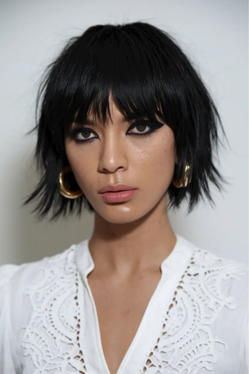 fall bob hairstyles Shaggy Black Bob with Bangs