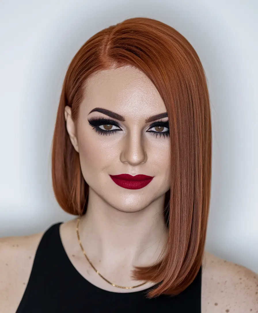 fall bob hairstyles Copper Sleek Side-Part Bob