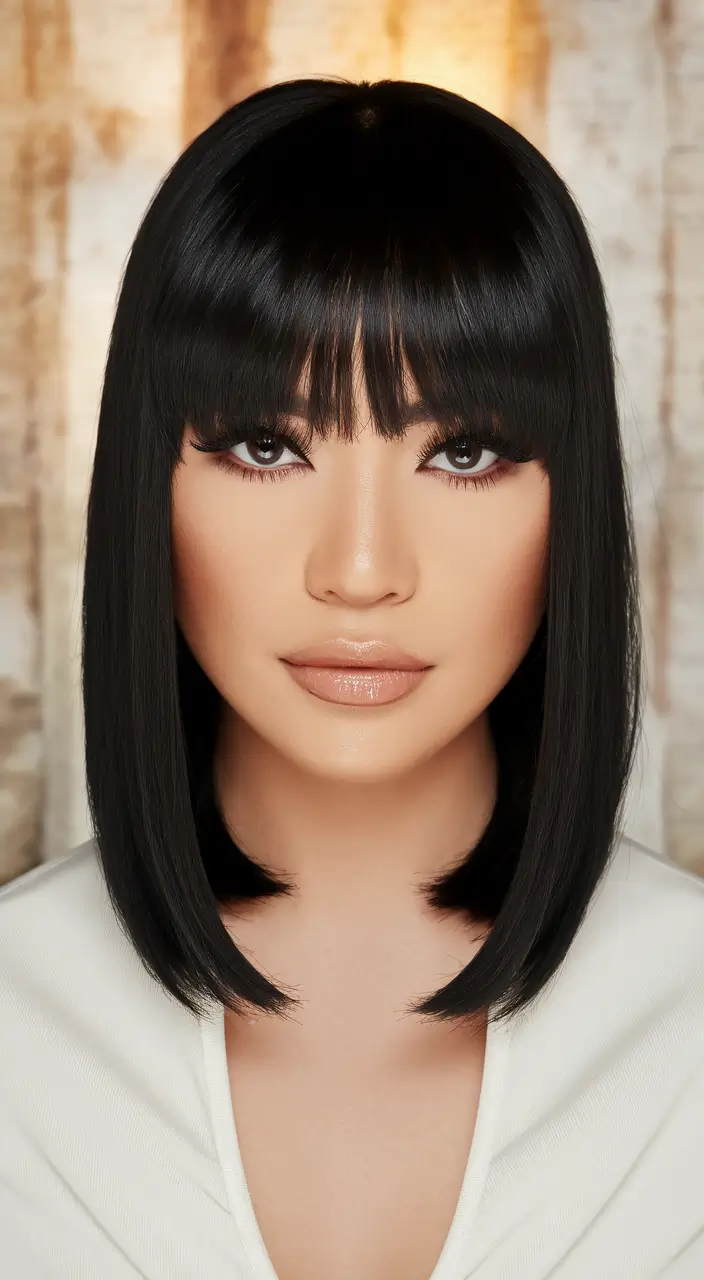 fall bob hairstyles with bangs Sharp Bob with Full Bangs