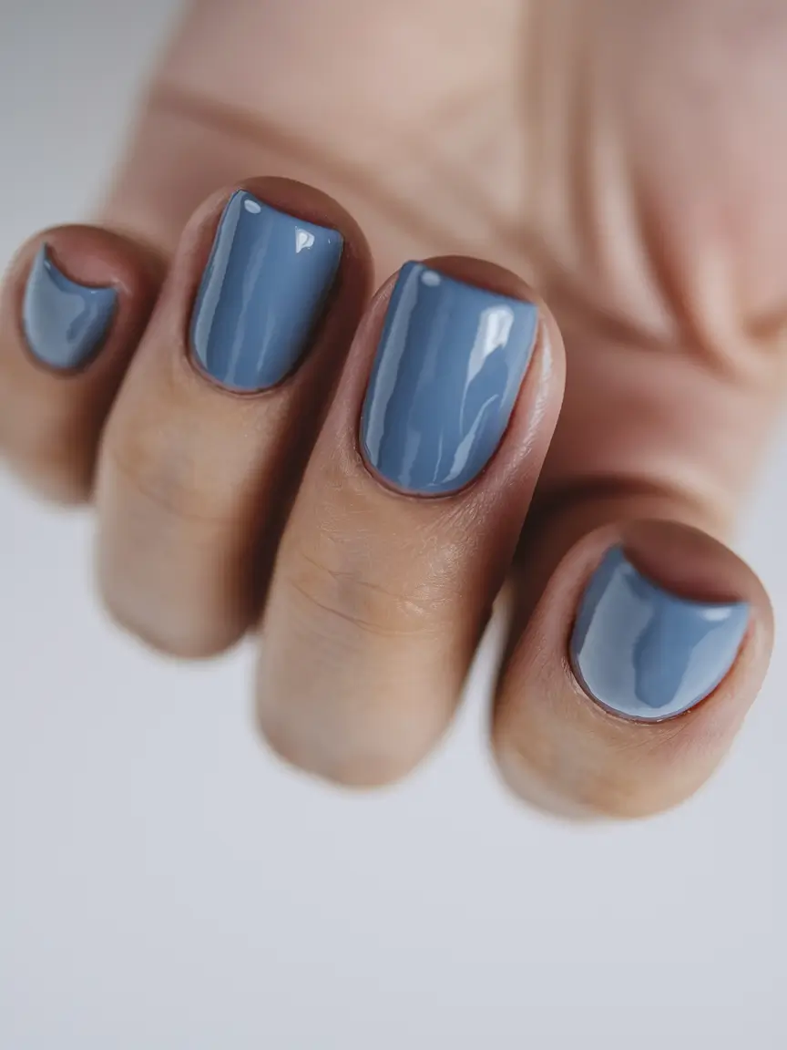 2025 early fall nails Dusty Blue Minimalism