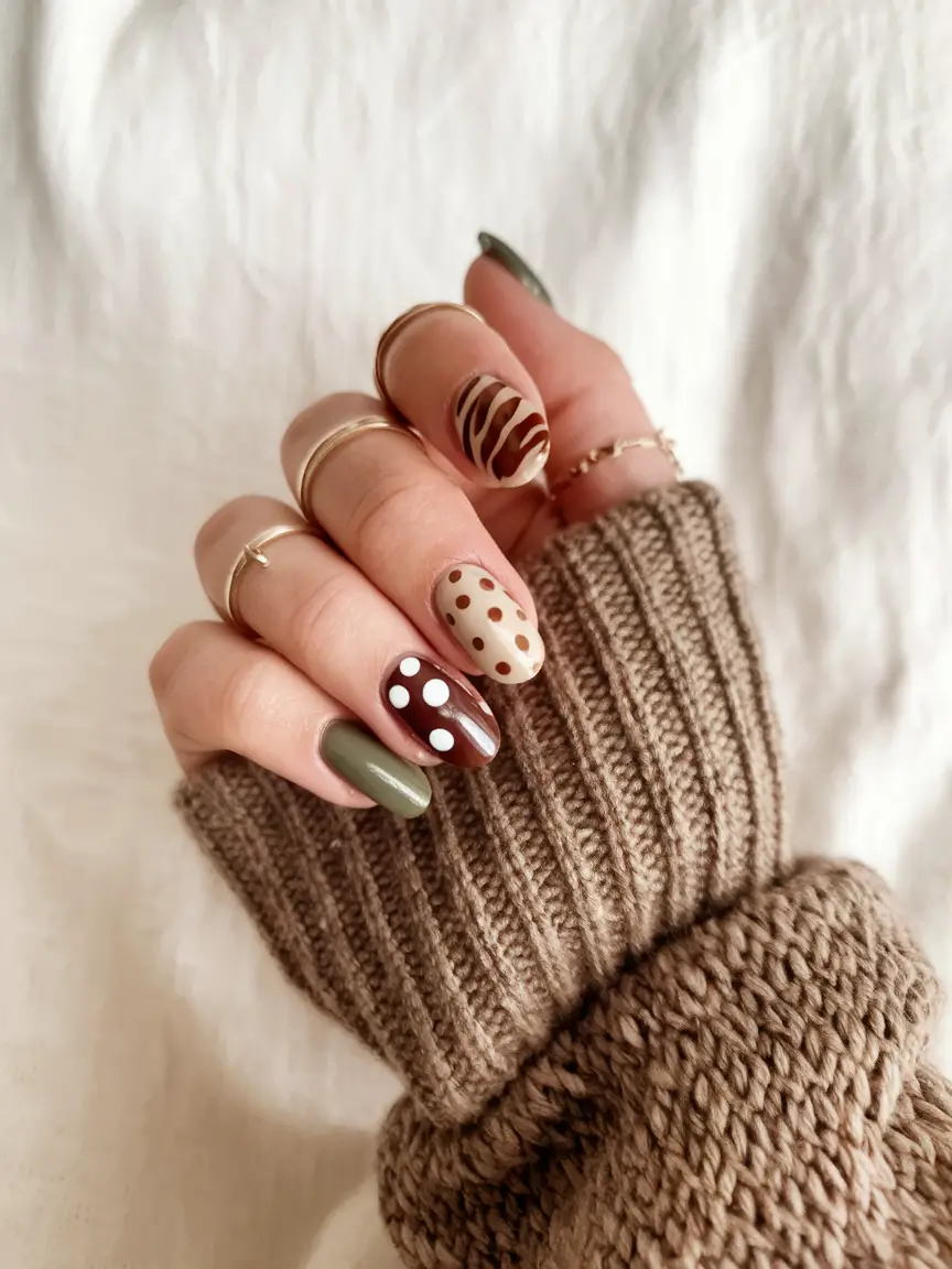 2025 early fall nails Playful Earthy Mix