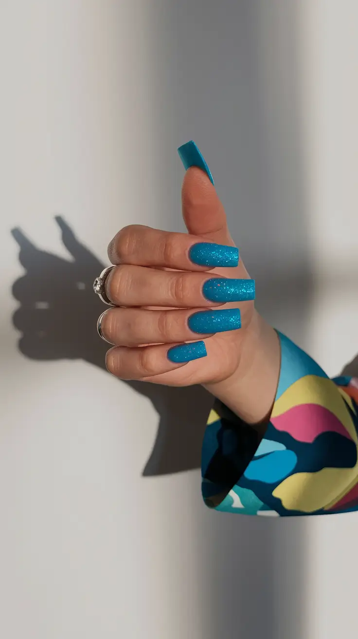 2025 early fall nails Blue Sparkle Drama