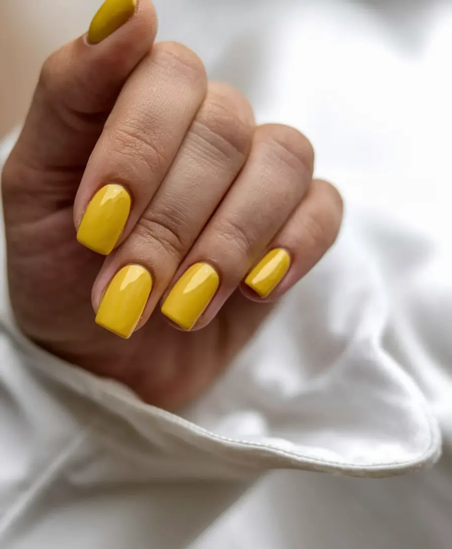 2025 early fall nails Golden Mustard Square