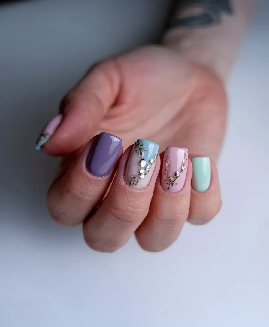 2025 early fall nails Pastel Florals with Charm