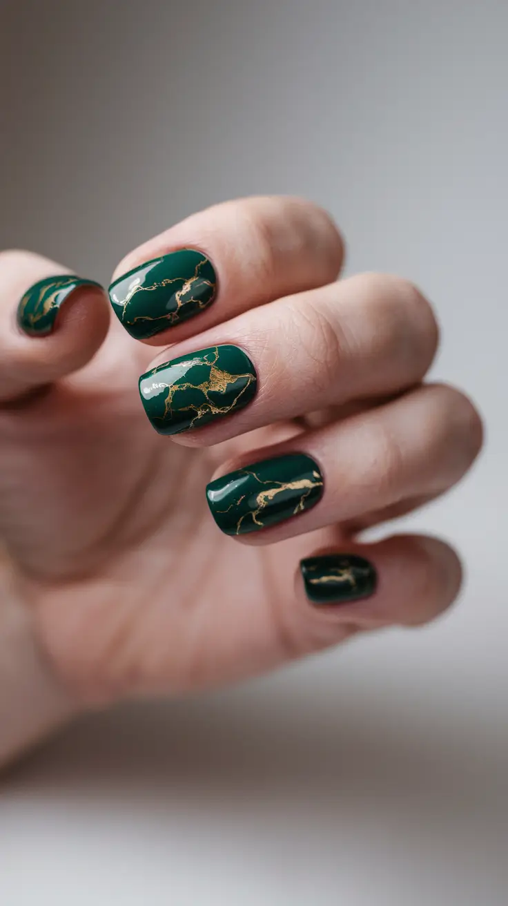 2025 early fall nails Emerald Marble Luxe