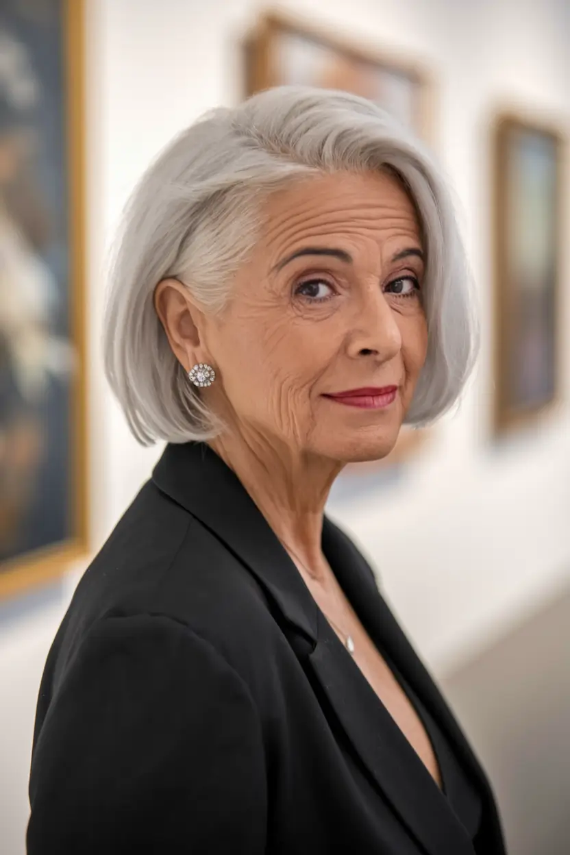 Fall 2025 Hairstyles That Flatter 60+ Women Elegant Side-Parted Short Bob