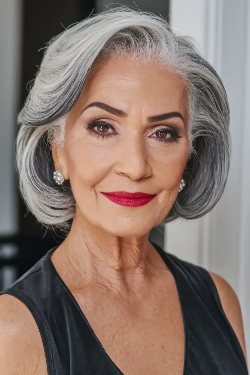 Fall 2025 Hairstyles That Flatter 60+ Women Flipped Grey Bob