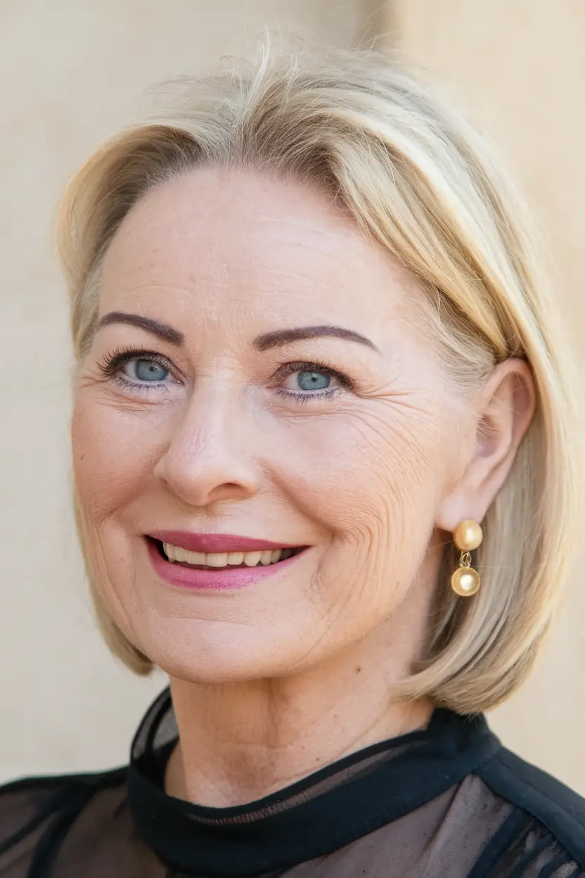 Fall 2025 Hairstyles That Flatter 60+ Women Polished Short Blonde Bob
