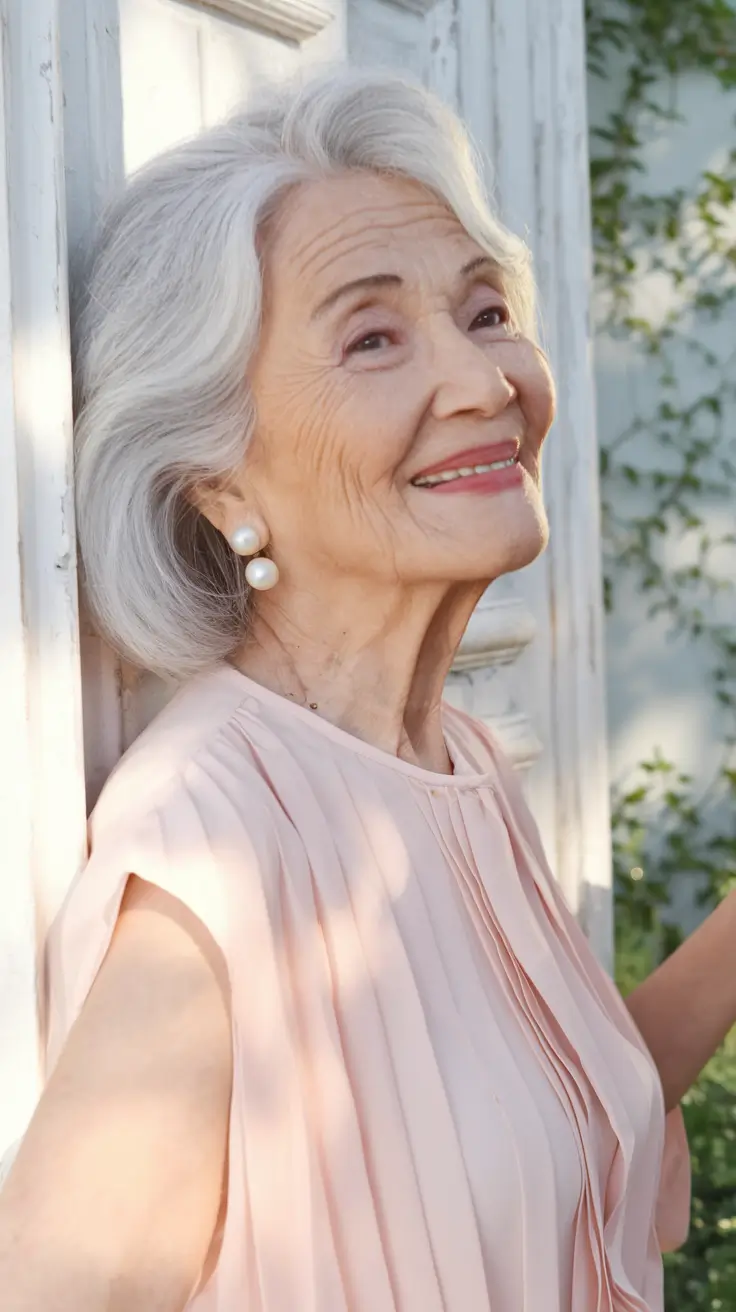 Fall 2025 Hairstyles That Flatter 60+ Women Side-Parted Grey Waves