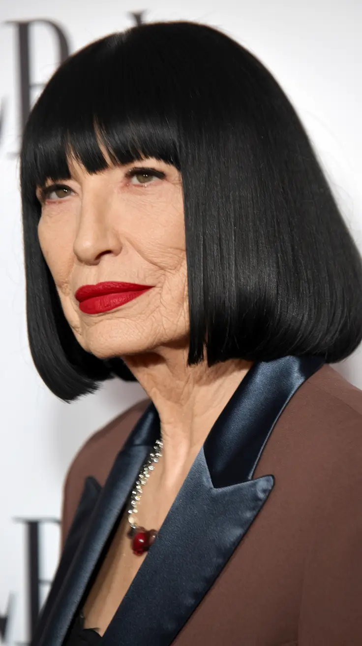 Fall 2025 Hairstyles That Flatter 60+ Women Black Bob with Bangs