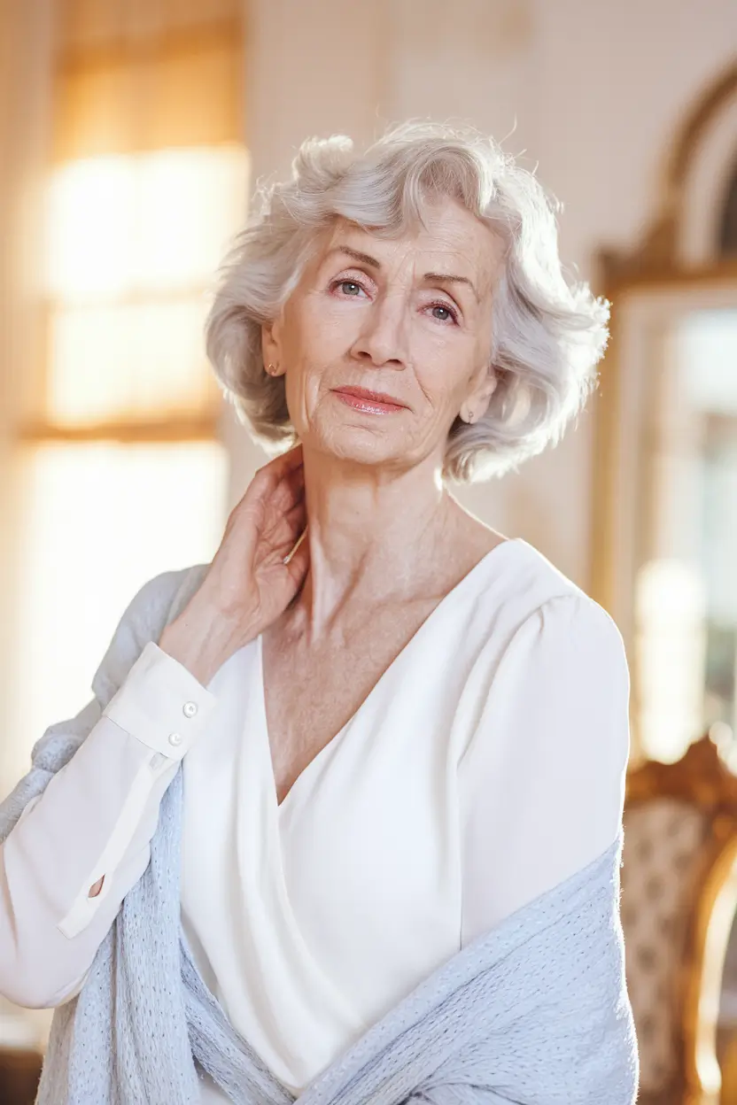 Age-Defying hairstyles for Women 50: Fall Trends 2025 Soft Curled Silver Elegance
