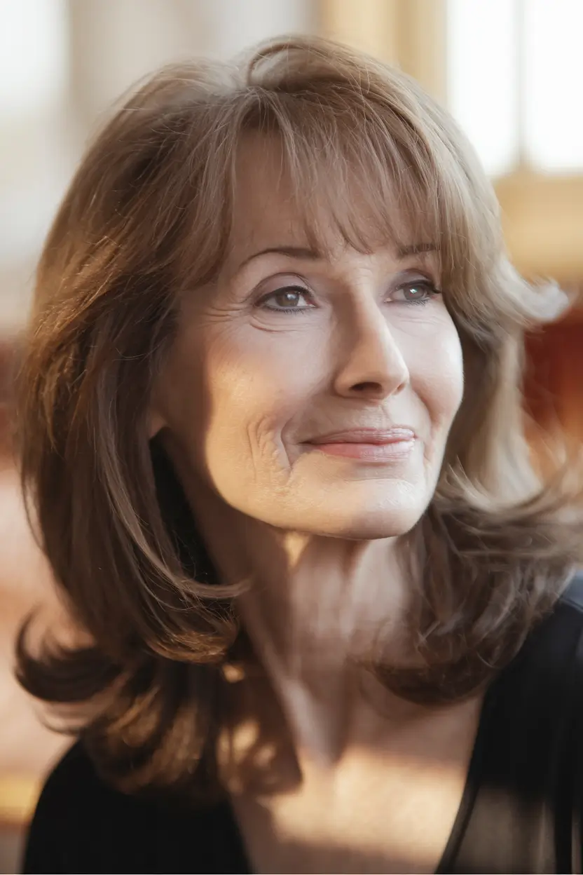 Age-Defying hairstyles for Women 50: Fall Trends 2025 Layered Shoulder-Length with Bangs