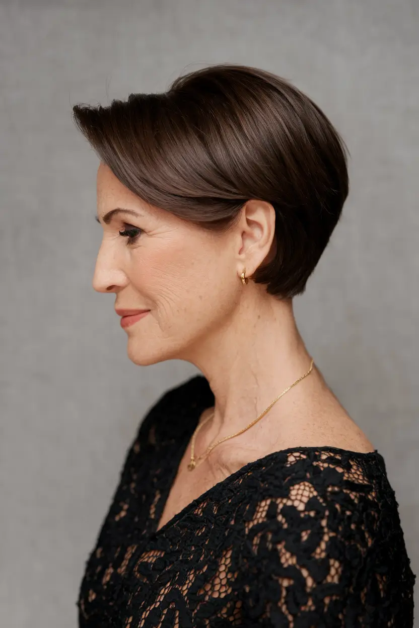 Age-Defying hairstyles for Women 50: Fall Trends 2025 Polished Brunette Crop