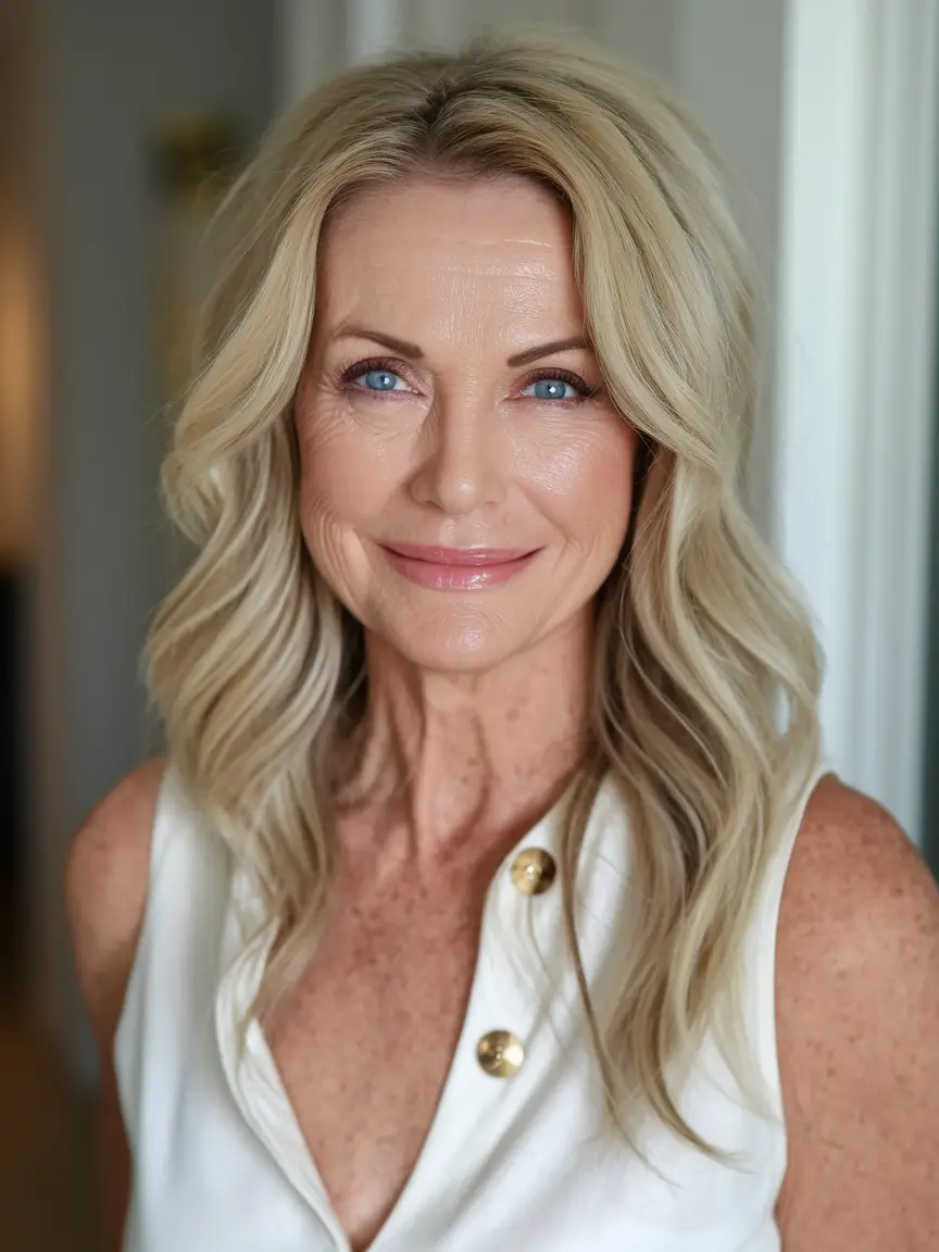 Age-Defying hairstyles for Women 50: Fall Trends 2025 Long Blonde Waves with Volume