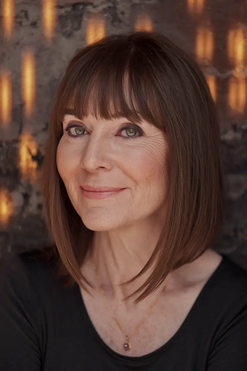 Age-Defying hairstyles for Women 50: Fall Trends 2025 Polished Long Bob with Bangs