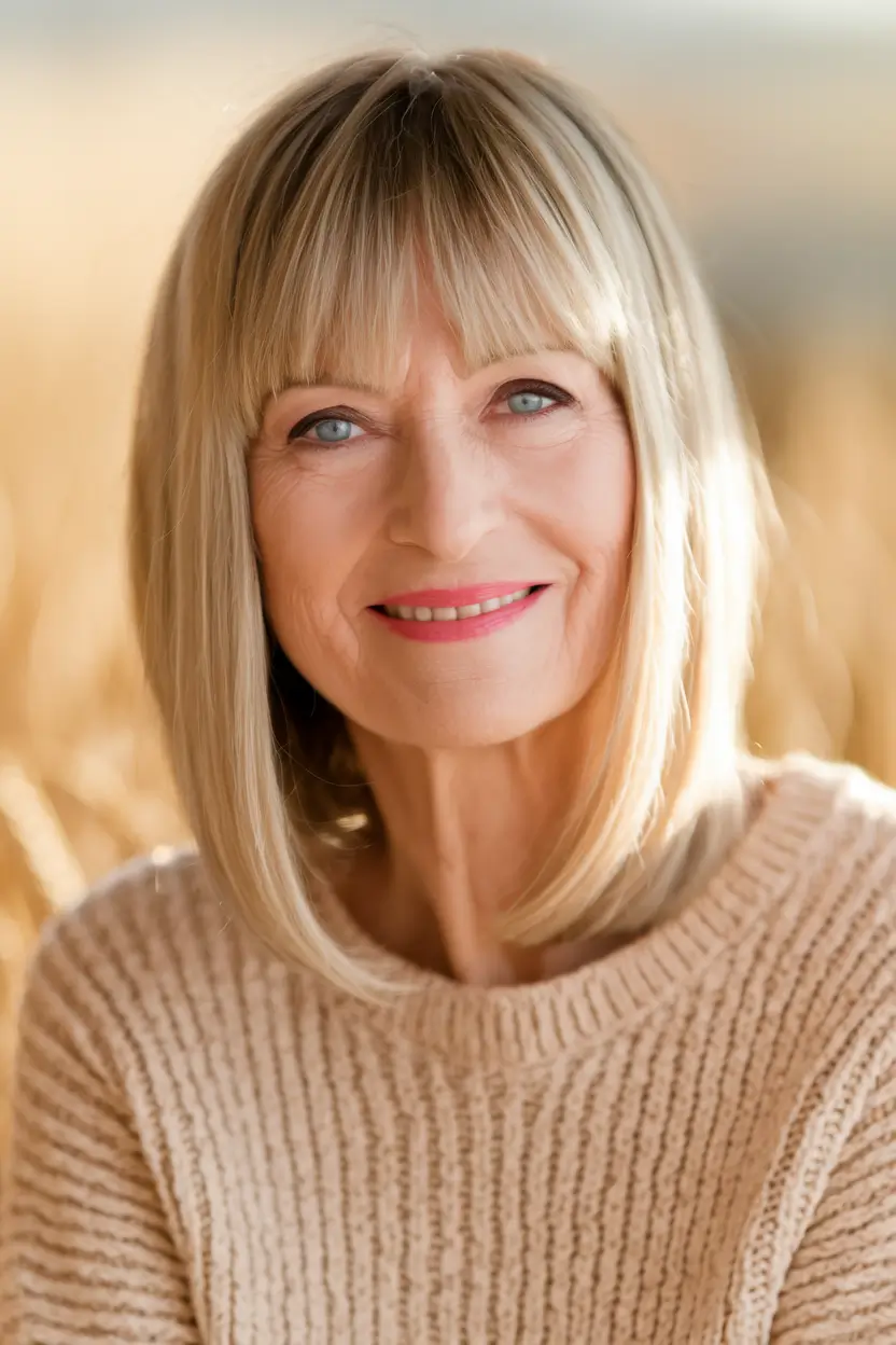 Age-Defying hairstyles for Women 50: Fall Trends 2025 Golden Blonde Bob with Fringe