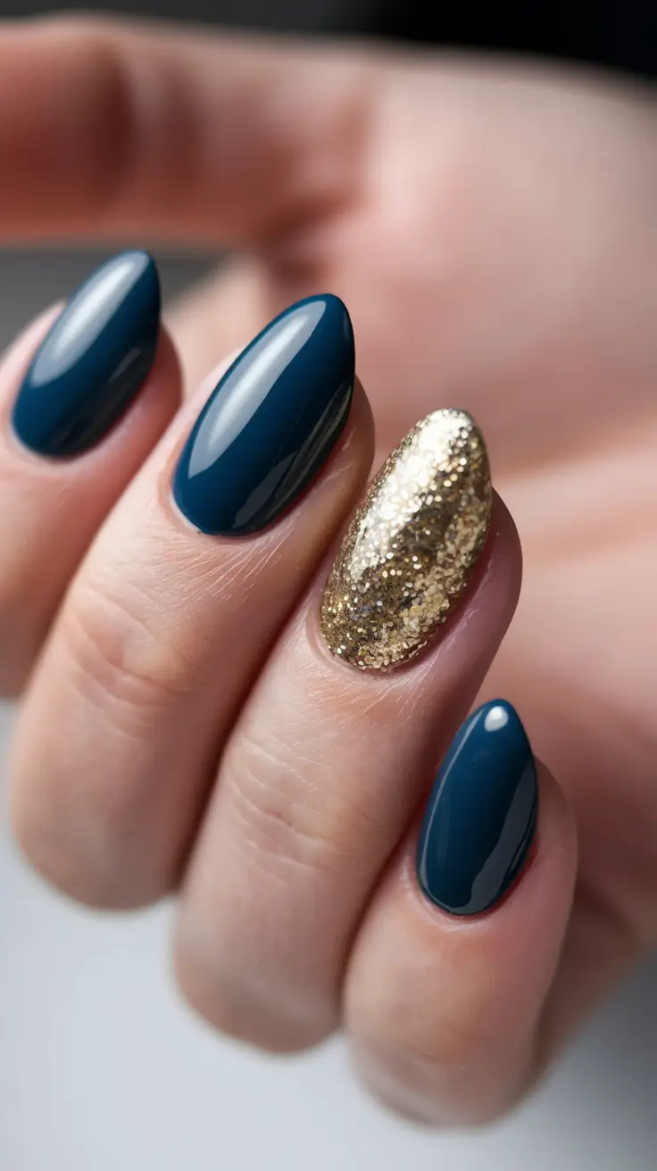 autumn nails colors Golden Accent on Midnight Teal